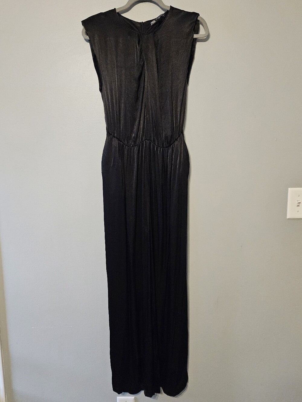 Zara black satin-effect sleeveless long jumpsuit